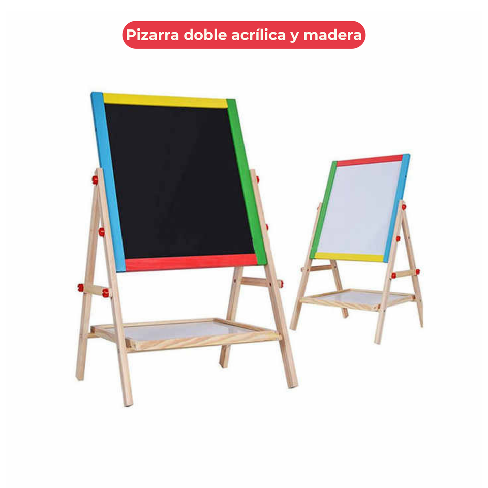 Pizarra Doble Cara Tiza Y Plumón Acrílica Madera Magnética Niños