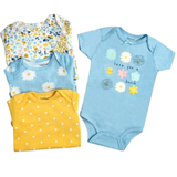Pack 4 Unidades Extensor Body Bebé +Pack 4 Bodys Algodón Niña Manga Corta Girasoles Amarillo