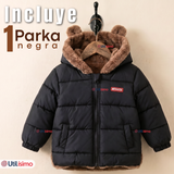 Parka Osito Con Capucha Manga Larga Negro Niño Infantil