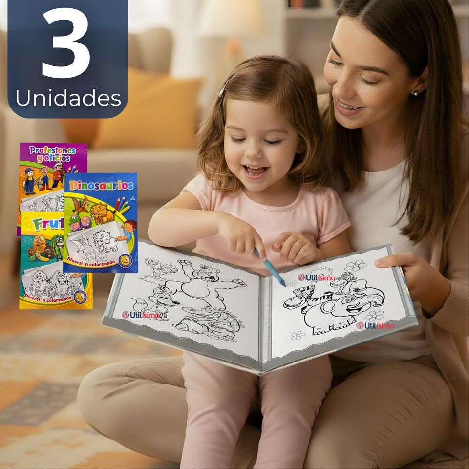 Pack 3 Libros Para Colorear Pintar Educativo Con Stickers Diseños Surtidos