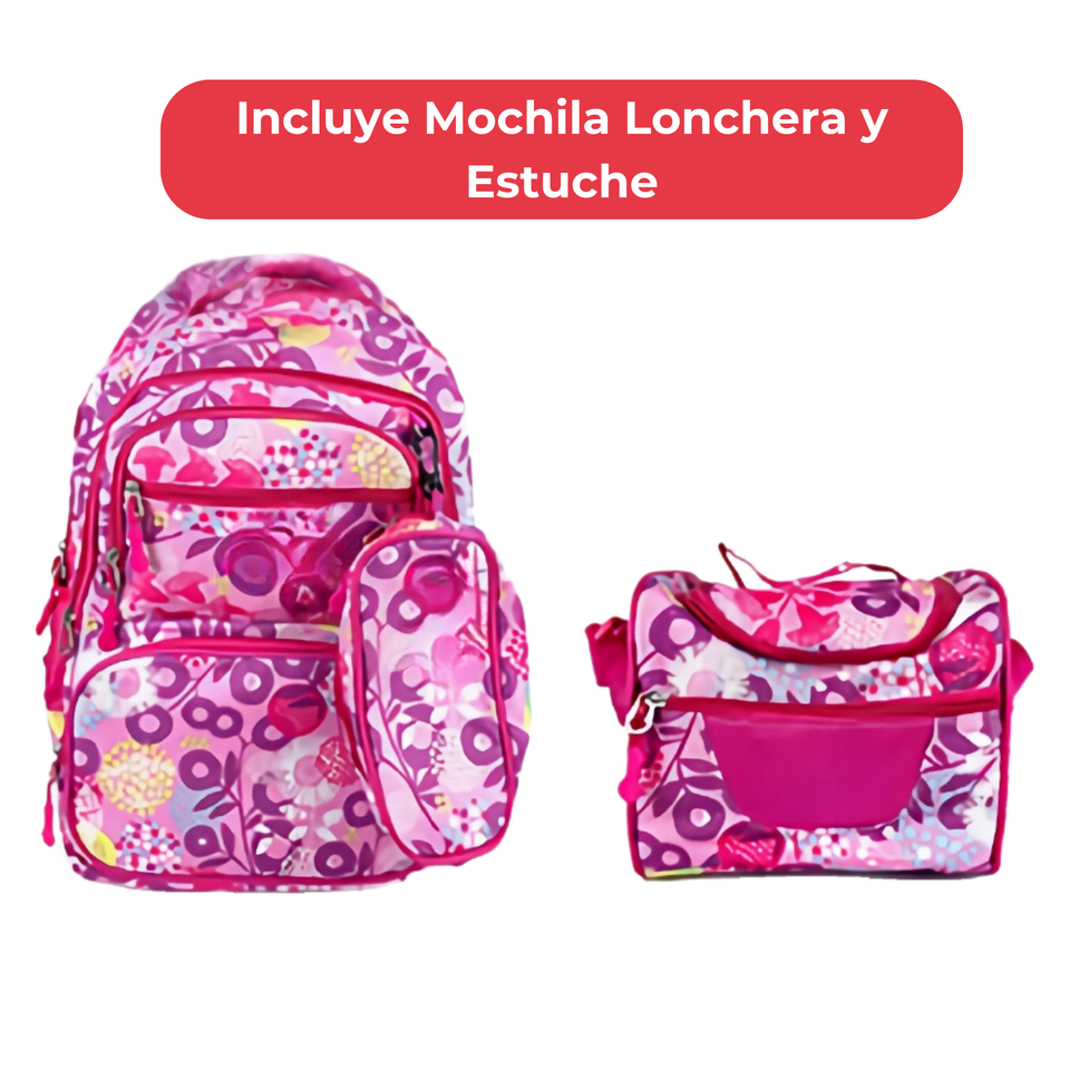 Mochila Con Lonchera Y Estuche 45CM Diseños Variados Niña