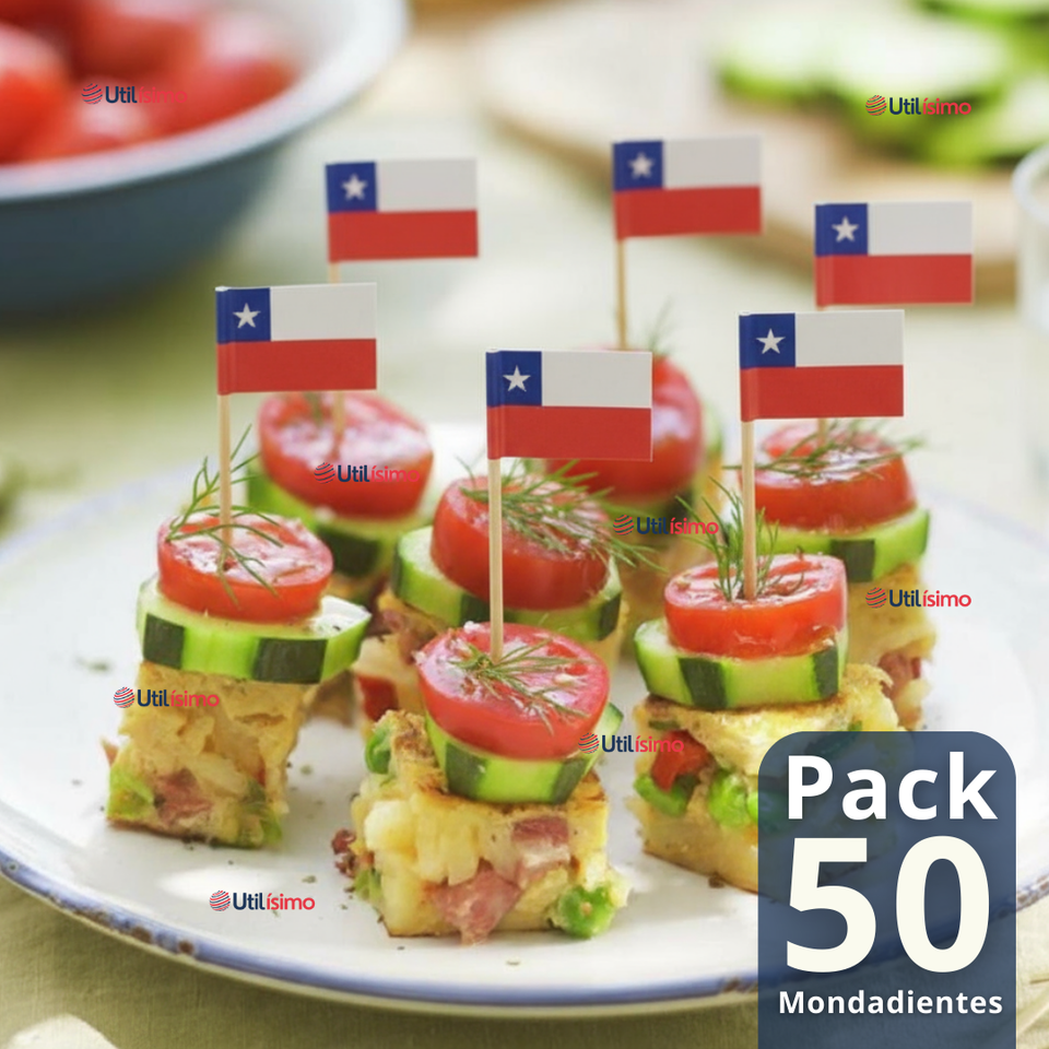Pack 50 Mondadientes Pinchos Palillos Bandera De Chile