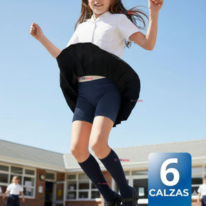 Pack 6 Calzas Cortas Escolar Pata Deportivas Niña Juvenil Color Azul