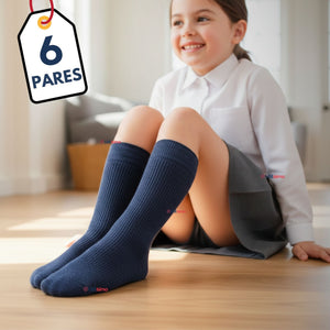 Pack 6 Calcetínes Escolares Corto Bambú Azul Niños y Niñas