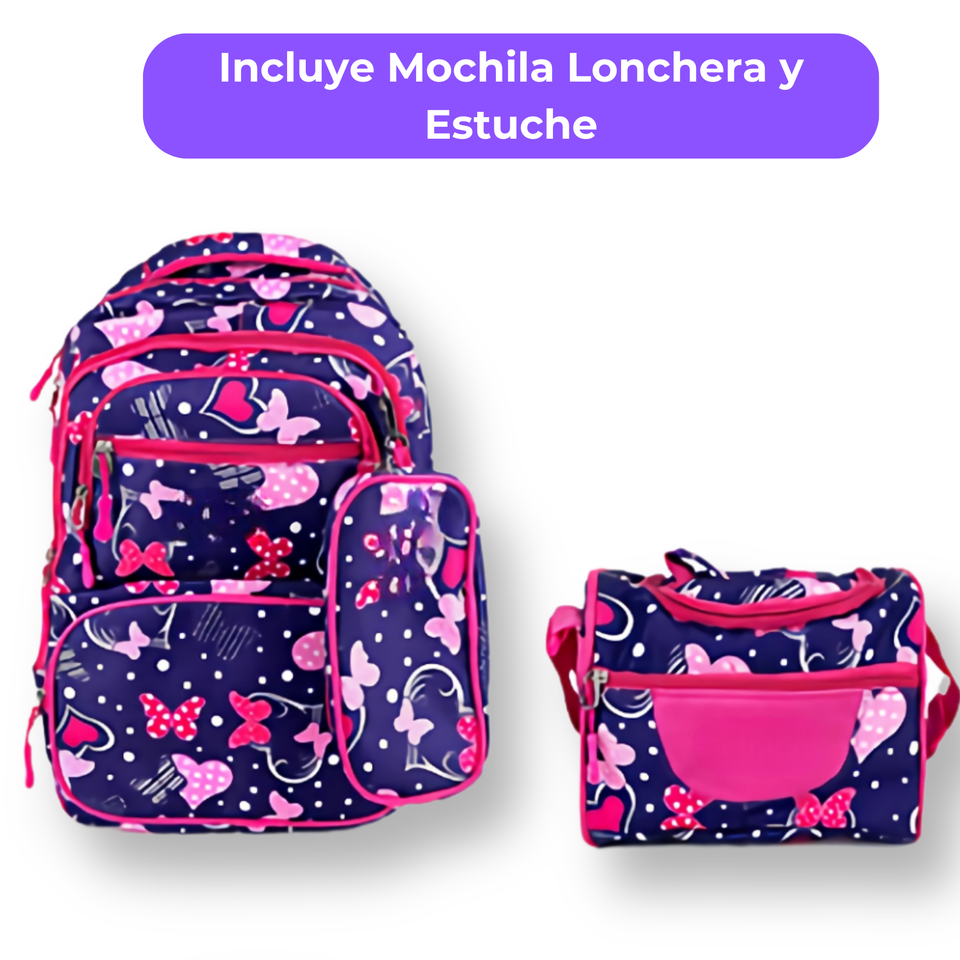 Mochila Con Lonchera Y Estuche 45CM Diseños Variados Niña