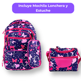 Mochila Con Lonchera Y Estuche 45CM Diseños Variados Niña