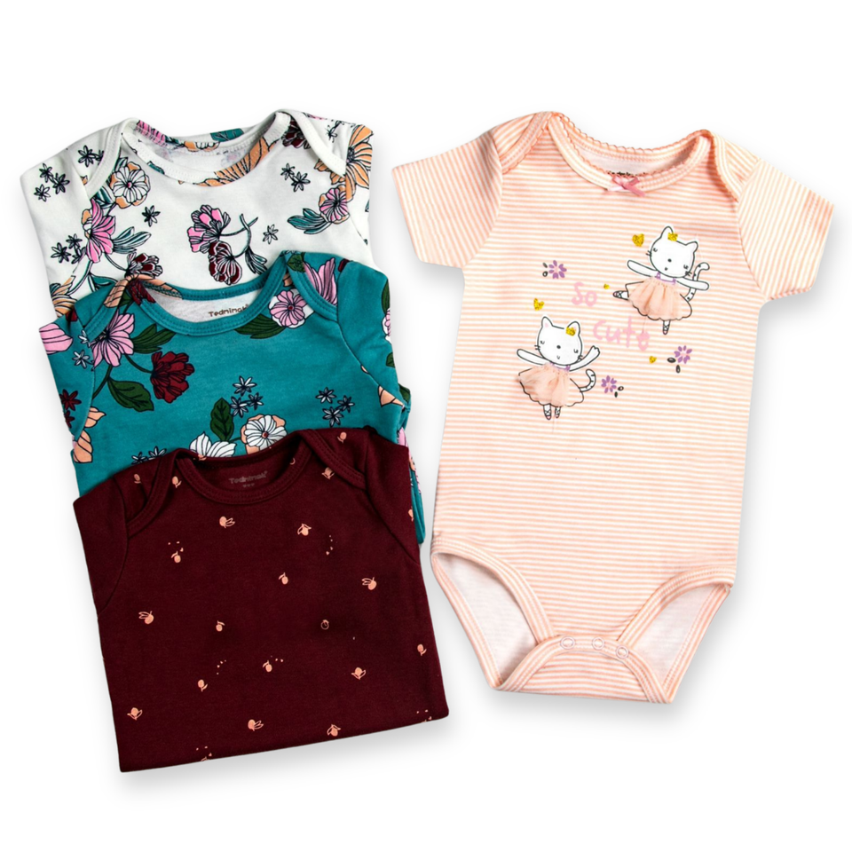 Pack 4 Unidades Extensor Body Bebé +Pack 4 Bodys Algodón Niña Manga Corta Bailarina