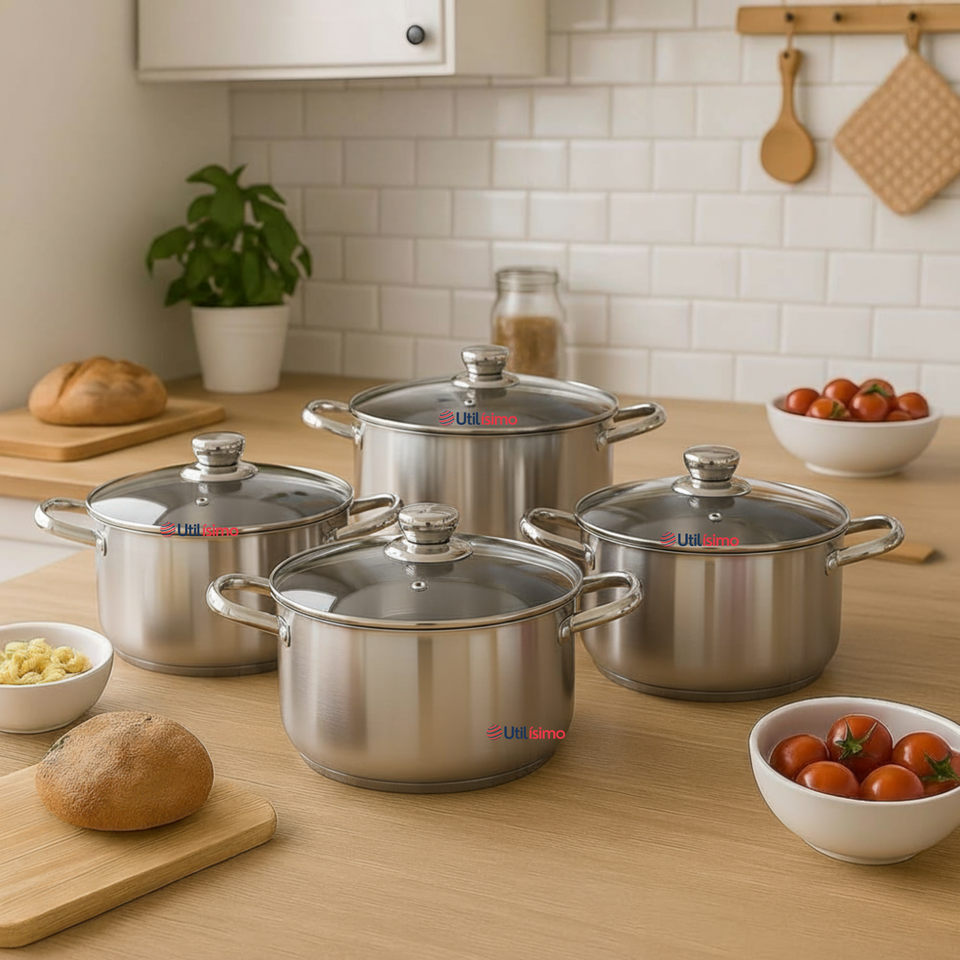 Bateria Cocina Cacerolas 8 Piezas Juego De Ollas Acero Inoxidable