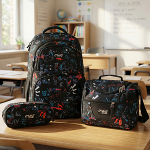 Mochila Escolar + Estuche + Lonchera 45cm Tela Oxford Estampado Gamer Niño