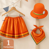Traje Nortino Niña 3 piezas Naranja Baile Típico Fiestas Patrias