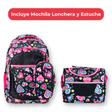 Mochila Con Lonchera Y Estuche 45CM Diseño Estampado Niña
