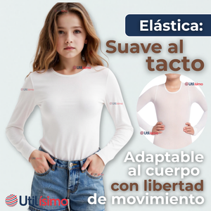 Camiseta De Panty Elástica Transpirable Manga Larga Segunda Piel Niña Nylon Blanco