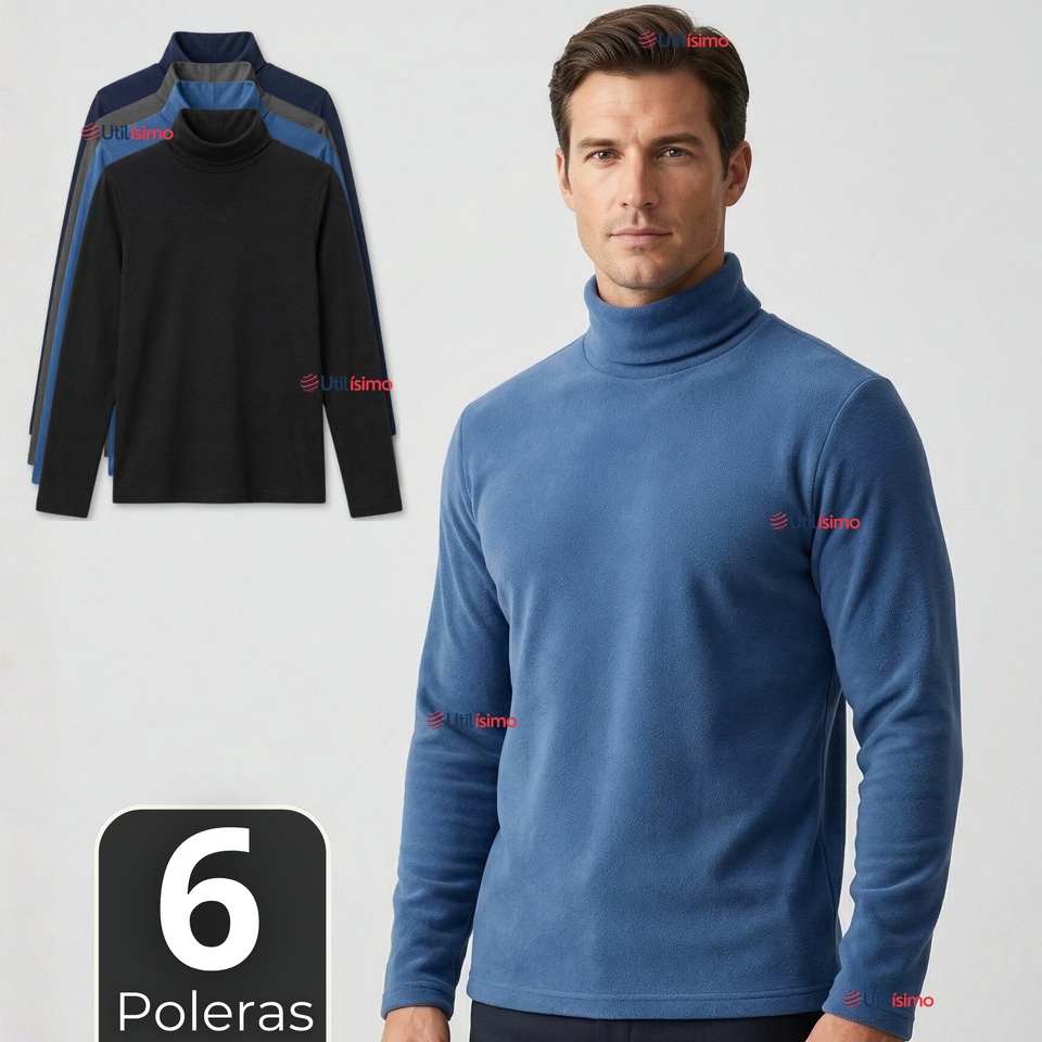 Pack 6 Camisetas Poleras Polar Primera Capa Cuello Beatle Manga Larga Colores Surtidos Hombre