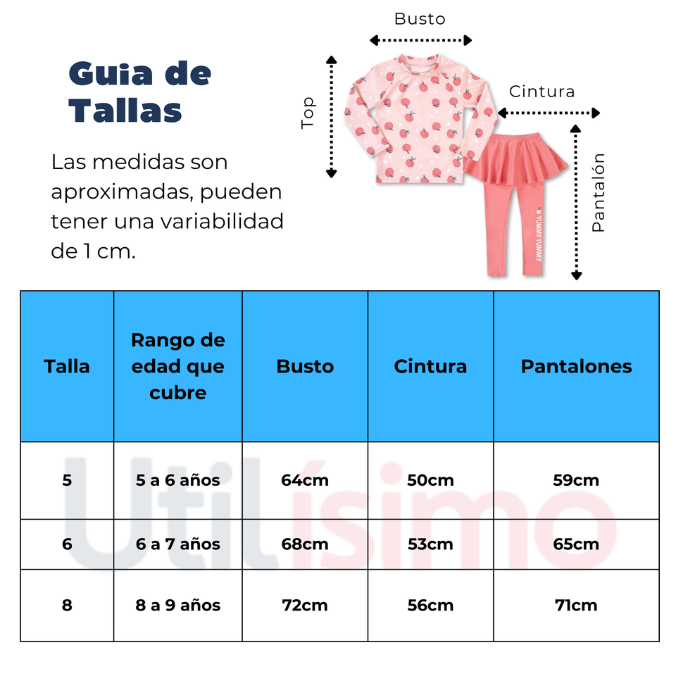 Traje de Baño Manga Larga SPF UV50+ Falda Pantalón Melocotón