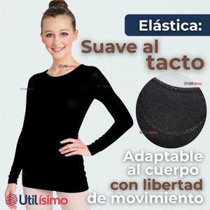 Camiseta De Panty Elástica Transpirable Manga Larga Segunda Piel Niña Nylon Negro