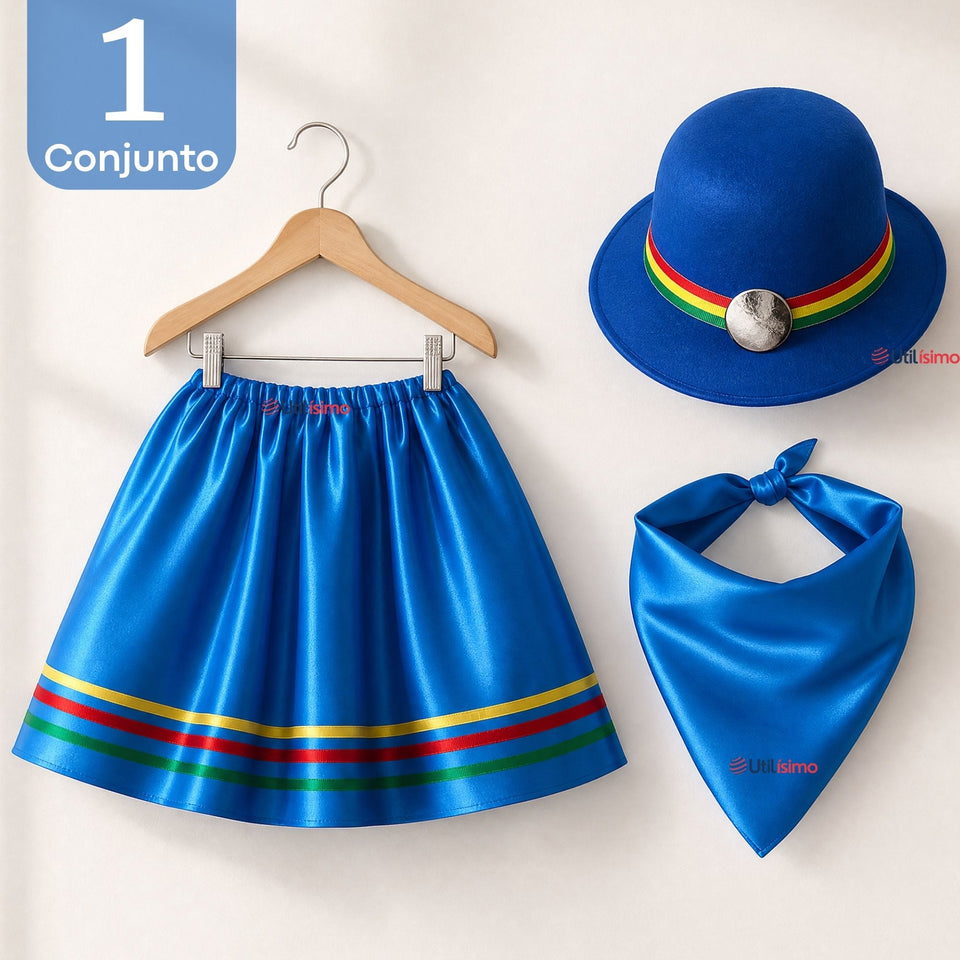 Traje Nortino Con Sombrero Niña Baile Típico 3 Piezas Fiestas Patrías Blue Beauty
