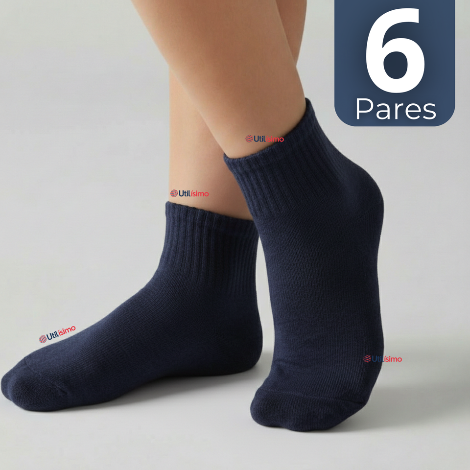 Pack 6 Pares Calcetines Tobilleras Cortos Algodón Color Azul Niña y Niño