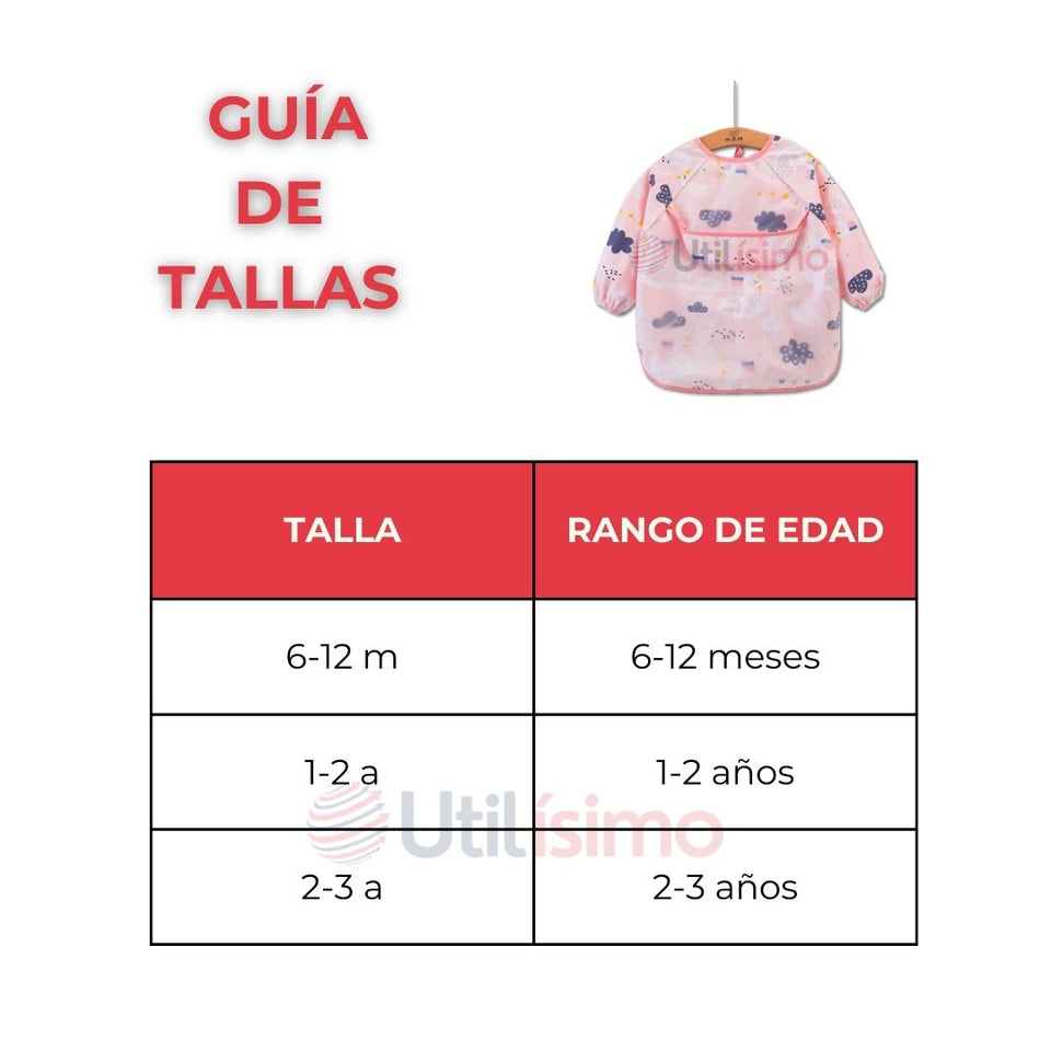 Pack 3 Babero Delantal Impermeable Premium Con Mangas Larga Para Bebe Y Niña