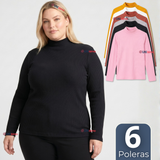Pack 6 Camisetas Poleras Polar Primera Capa Acanalada Cuello Beatle Manga Larga Colores Surtidos Mujer
