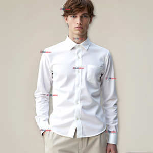 Camisa Casual De Vestir Manga Larga Cuello Americano 100% Algodón Blanco