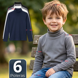 Pack 6 Camisetas Poleras Bambú Primera Capa Cuello Beatle Manga Larga Colores Surtidos Niño