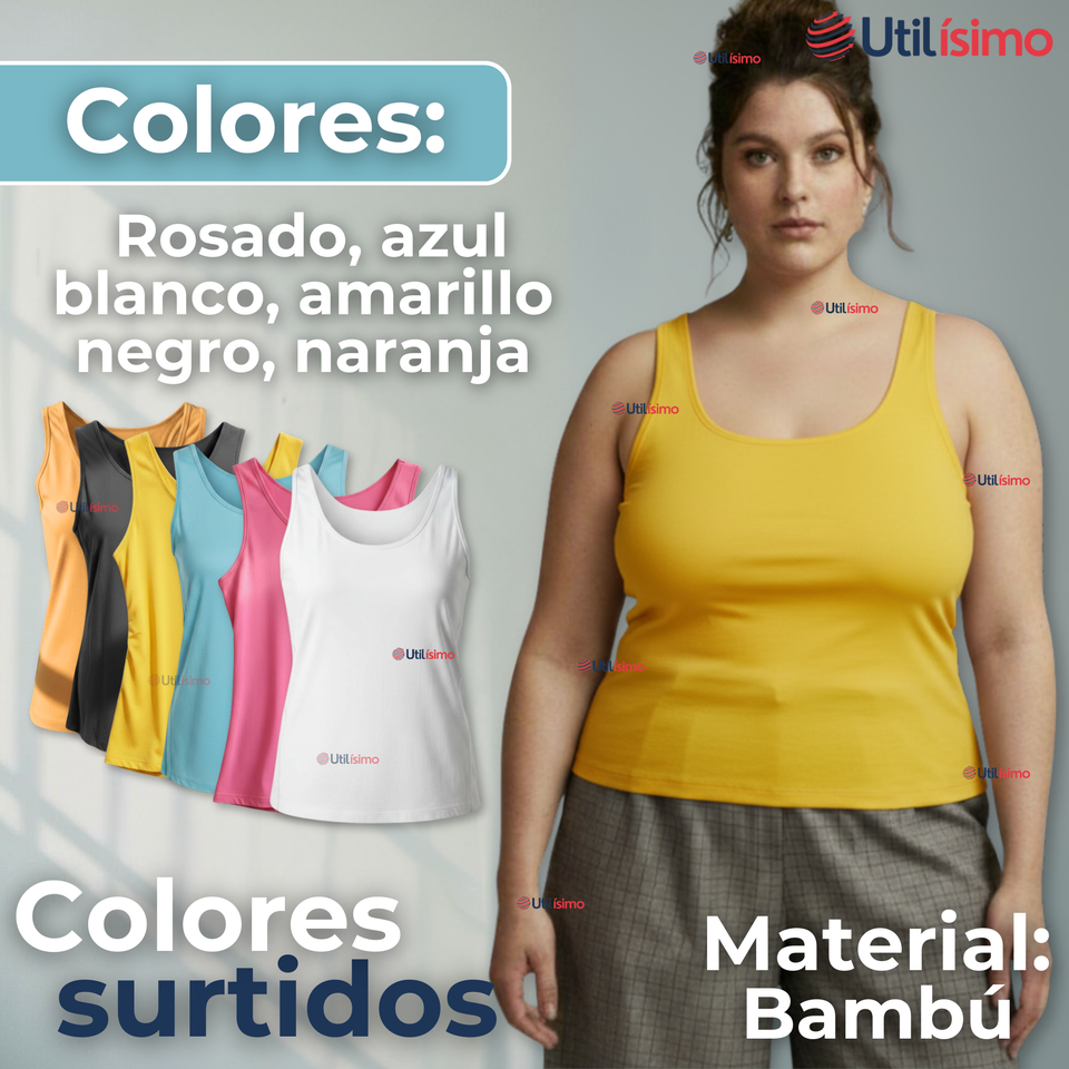 Pack 6 Poleras Camisetas Sin Mangas Fibra De Bambú Básicas Lisa Elástica Mujer Colores Surtidos