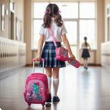 Mochila Escolar Con Ruedas + Estuche + Lonchera Poliéster Niña