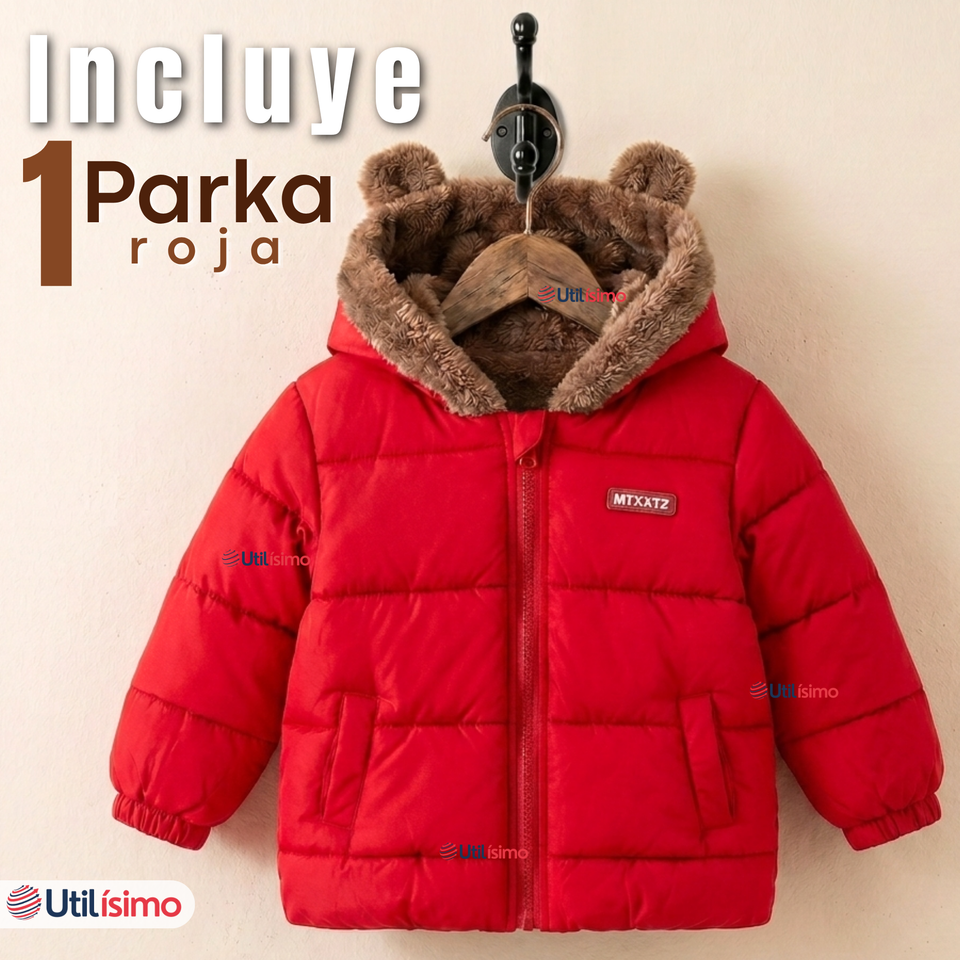 Parka Osito Con Capucha Manga Larga Rojo Niño Infantil
