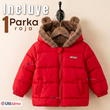 Parka Osito Con Capucha Manga Larga Rojo Niño Infantil