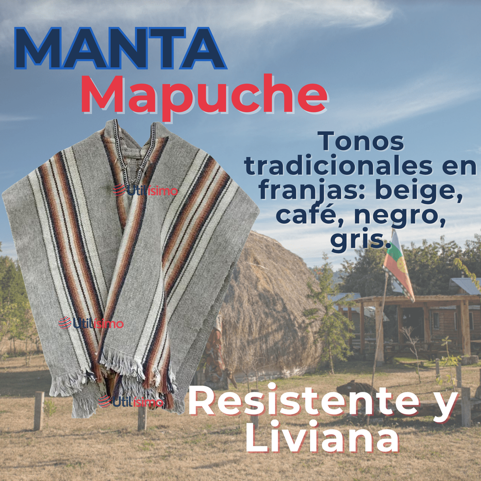 Poncho Manta Mapuche LANA GRUESO 114x56cm Fiestas Patrias