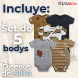 Pack 5 Bodys Niño Manga Corta Tedmimak 100% Algodón Dino Roar