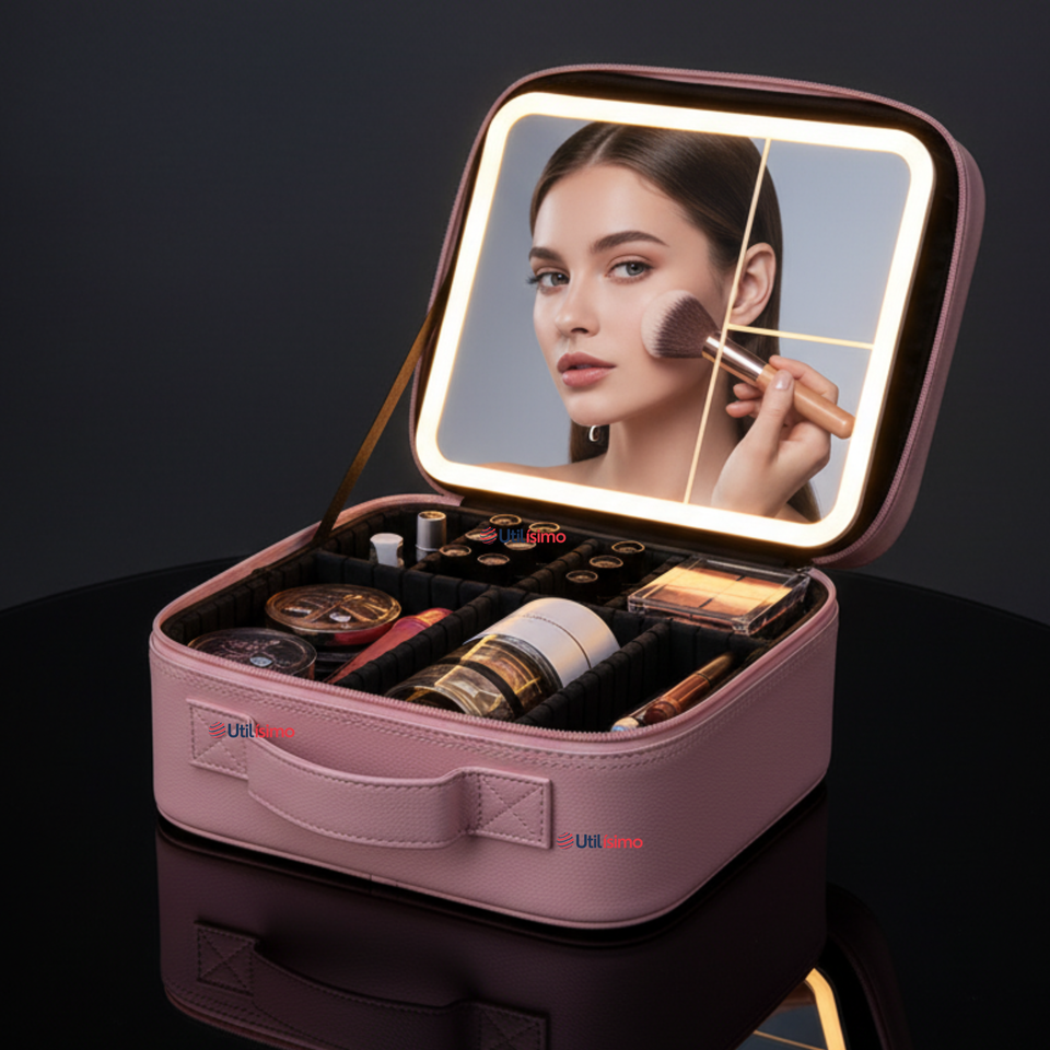 Estuche Maquillaje 2 en 1 Bolso Cosmetiquero Espejo Con Luz Led Organizador
