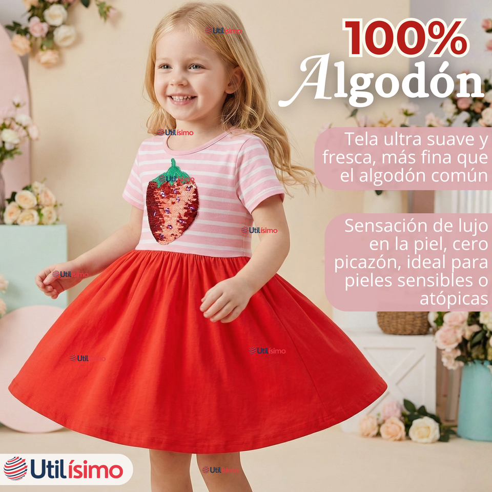 Vestido Manga Corta Casual Rosado Fresa Verano Niña 2 a 7 años