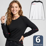 Pack 6 Camisetas Poleras Bambú Primera Capa Manga Larga Blanco Negro Mujer