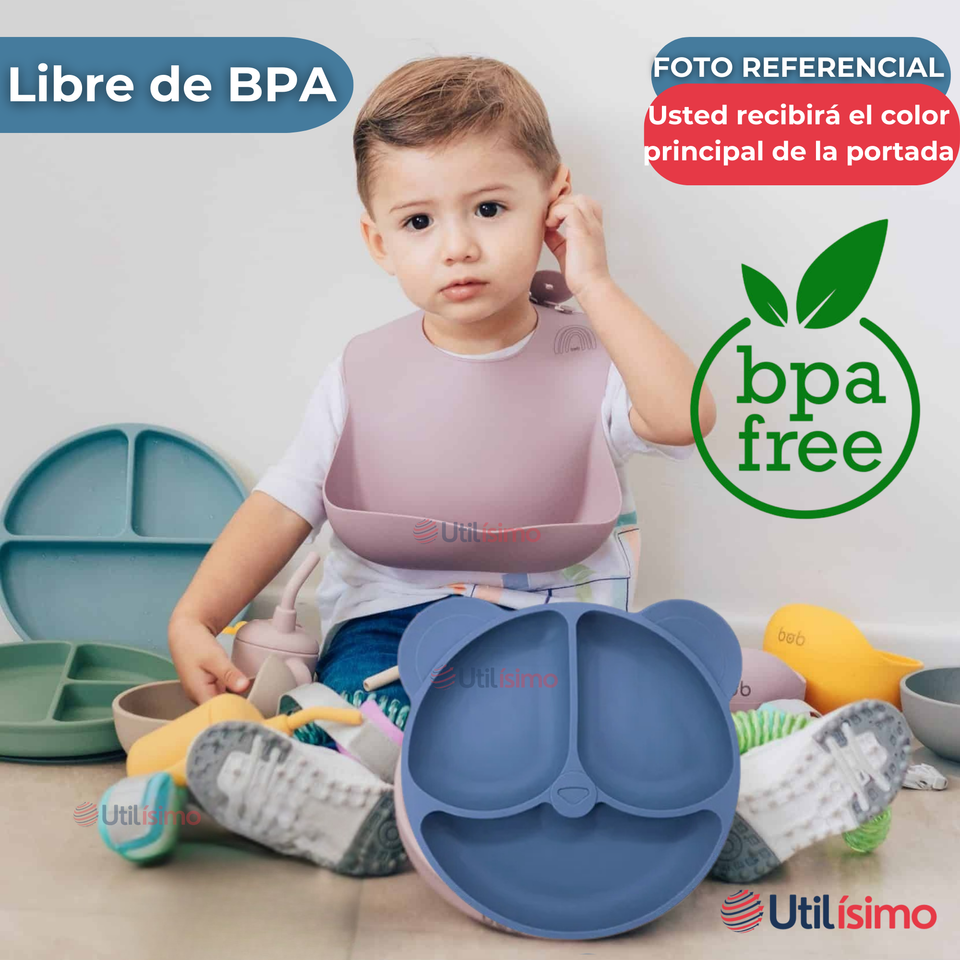 Set De Alimentación Bebé Silicona De Oso 6 Piezas Libre BPA