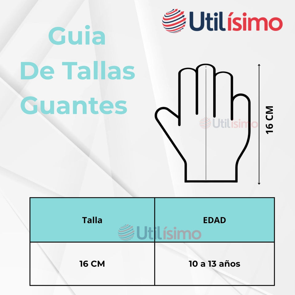 Guantes 16CM Lana Acrílica Dedos Medio Liso Niño Colores Surtidos