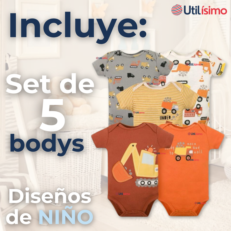 Pack 5 Bodys Niño Manga Corta Tedmimak 100% Algodón Building Adventures