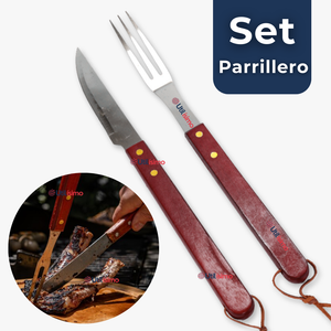 Set Cuchillo + Tenedor Para Parrillas Y Asados Acero Inoxidable