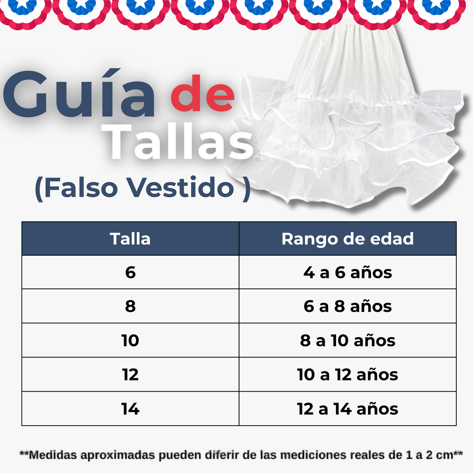 Falso para Vestido Niña Juvenil Fiestas Patrias Color Blanco