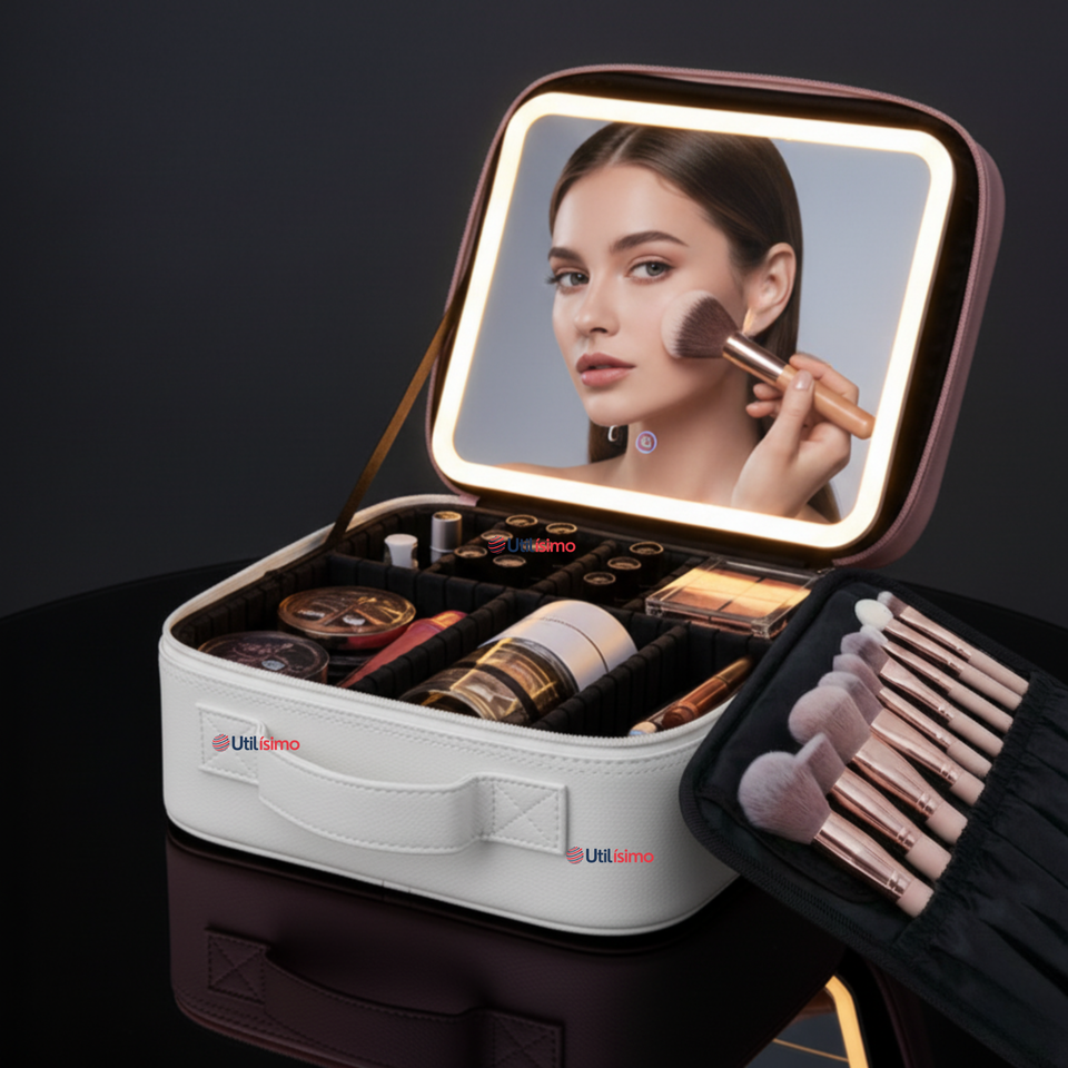 Estuche Maquillaje 2 en 1 Bolso Cosmetiquero Espejo Con Luz Led Organizador