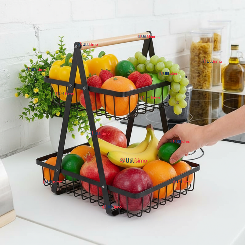 Frutero De Mesa Organizador Multiusos 2 Niveles Negro