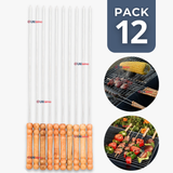 Pack 12 Pinchos De 40cm Para Anticuchos Brochetas Asados Mango De Madera