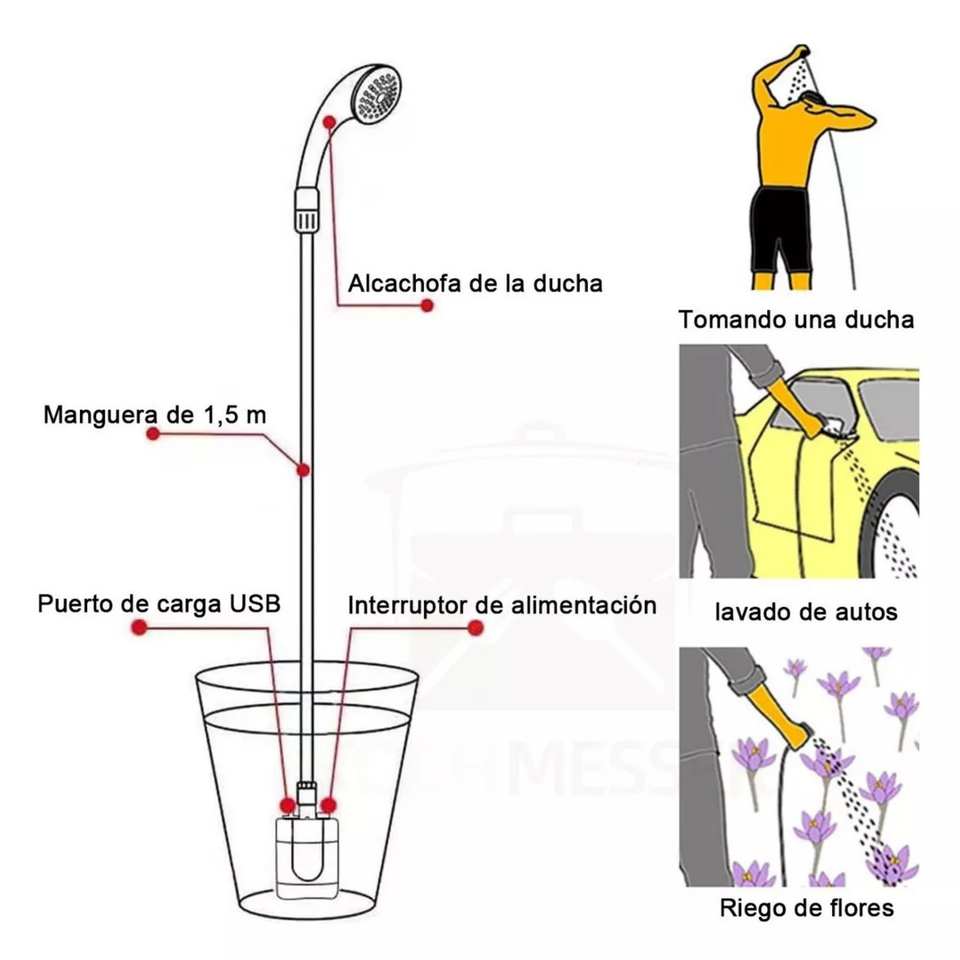 Ducha Portátil Recargable USB Camping Exteriores Ducha Al Aire Libre