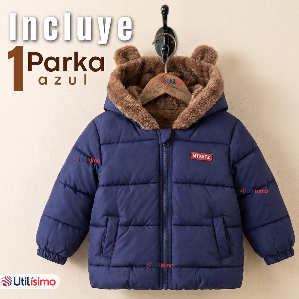 Parka Osito Con Capucha Manga Larga Azul Niño Infantil