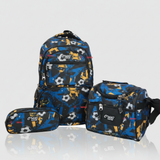 Mochila Escolar Kit Con Estuche y Lonchera 45cm Tela Oxford Futbol Niño
