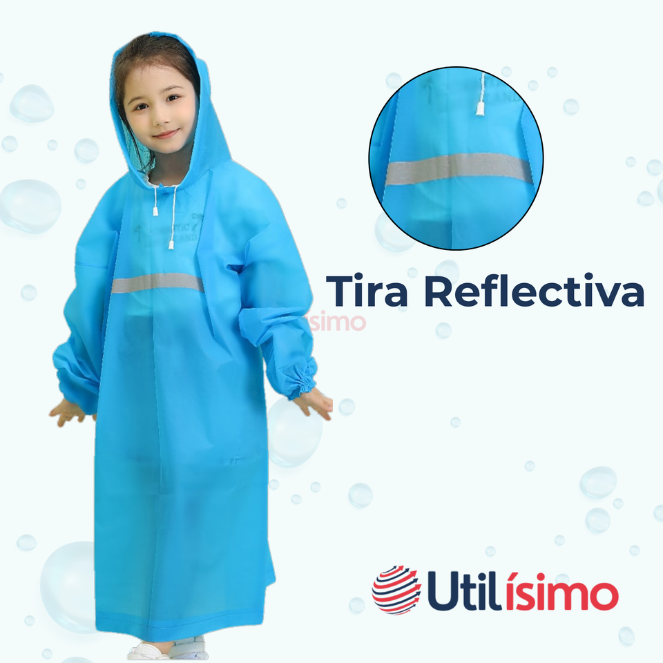 Poncho Impermeable Niño Tiras reflectantes Azul