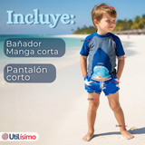 Traje de Baño Pantalón Corto Manga Corta 2 Piezas Corte Split Niño 2 a 4 años Blue Shark