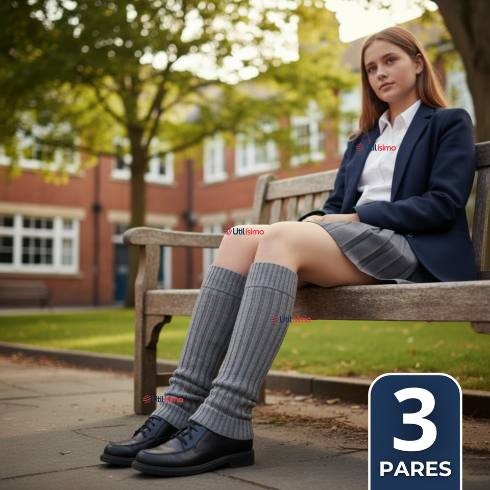 Pack 3 Polainas Escolares Invierno Abrigadoras Juvenil Gris Acrílico