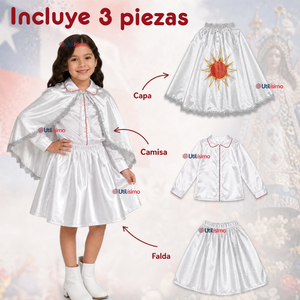 Traje Tirana Diablada Blanco 3 Piezas Niña Baile Típico Fiestas Patrias