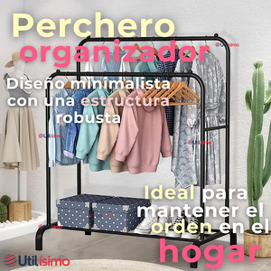 Perchero Organizador Colgante de Ropa Doble Barra Tendedero Acero